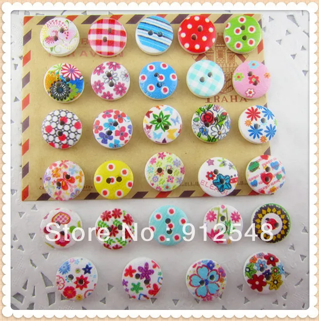 29 style mix , 290 pcs , Print 2 Holes Wooden Buttons 15mm Sewing Scrapbooking Crafts,Clothing accessories,JBT65...