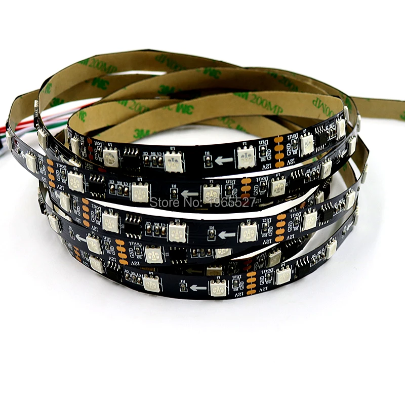 

5M 48LEDs/m WS2811 5050 SMD Smart RGB LED Strip Light,16pixels/m with 16pcs WS2811 IC,DC12V input,Black PCB,Non-waterproof IP20