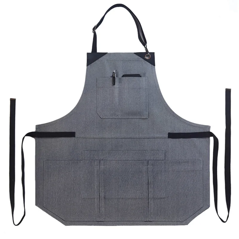 

Gray Black Denim Apron Cotton Strap Barista Bartender Pastry Chef Baker Uniform Florist Painter Barber Hairdresser Work Wear D94