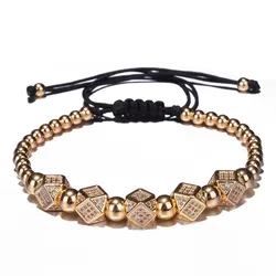 Geometric Faced Crystal Rivets Charms Bracelets For Women Men Copper Beaded Bracelets Male Accessories Pulseira Masculina
