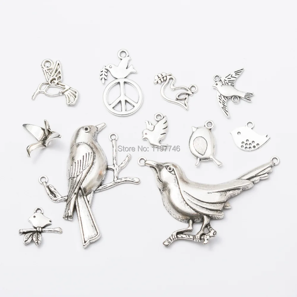 Bird Peace dove Kingfisher Swallow Animal 10pcs Fashion Jewelry Metal charm Necklace Pendants Bracelet for Women DIY Accessories