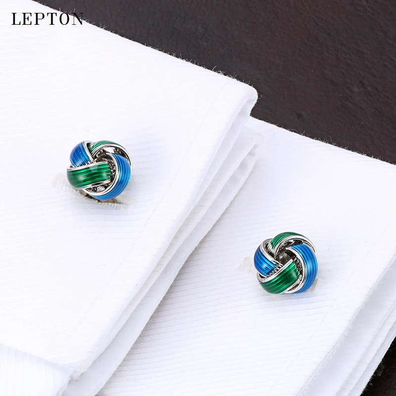 Cheap Fashion Metal Knot Cufflinks For Mens Lepton Blue & Green Knots Cuff links Men French Shirt Cuffs Cufflink Button gemelos