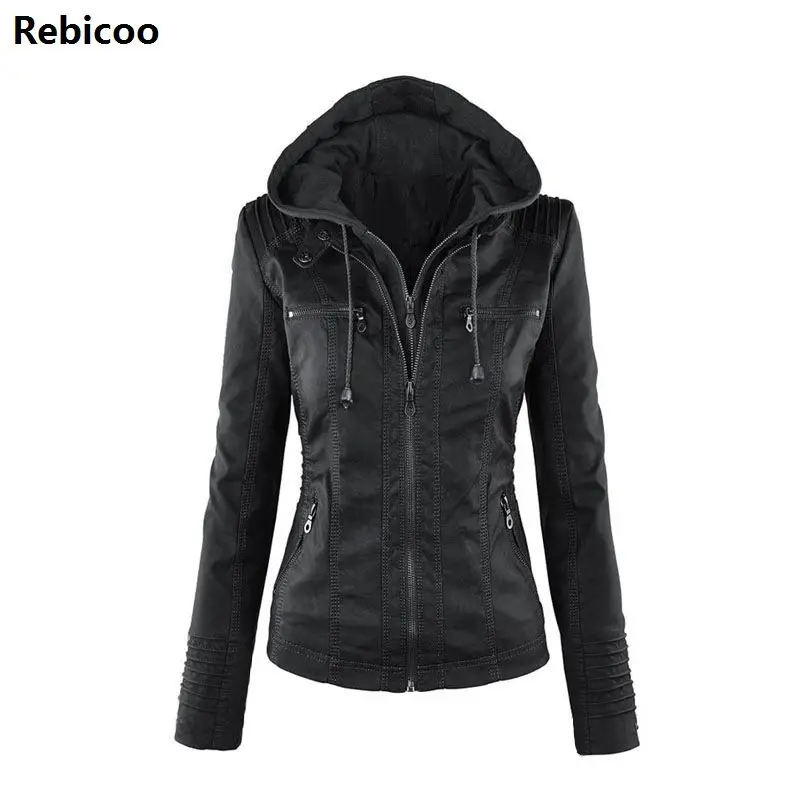 

Gothic faux leather Jacket Women hoodies Winter Autumn Motorcycle Jacket Black Outerwear faux leather PU Jacket Coat HOT