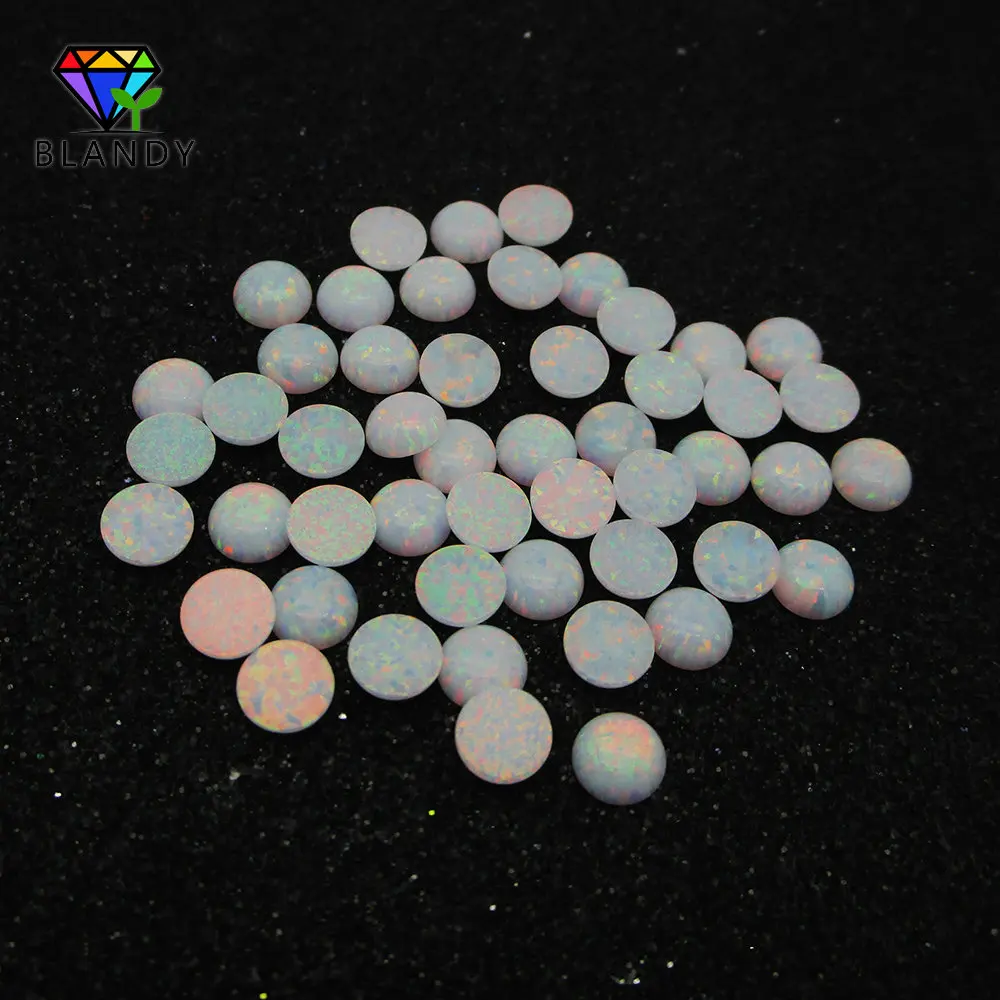 Wholesale 2.0mm~10mm Round Cabochon Flat Back OP17 White Fire Synthetic Opal Stone For Jewelry