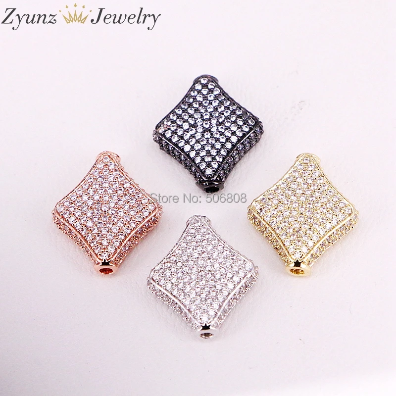 10PCS ZYZ324-9882 Crystal Spacer white Zirconia, Rhombus Spacer Connector Beads, Micro Pave zircon beads