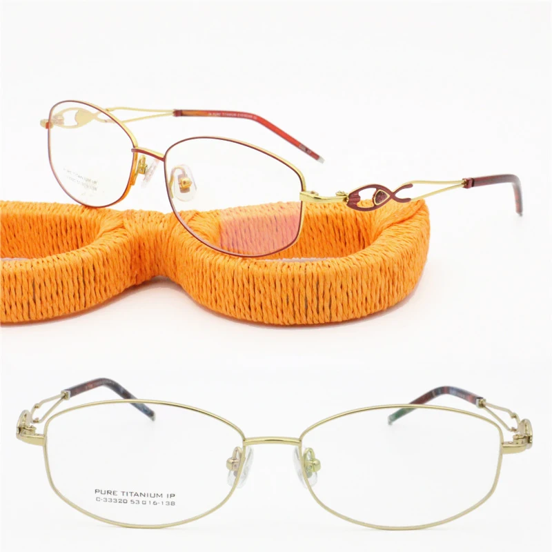 

High end quality designer's pure titanium full-rim IP vacuum color coating half rim vintage oval precription glasses for women