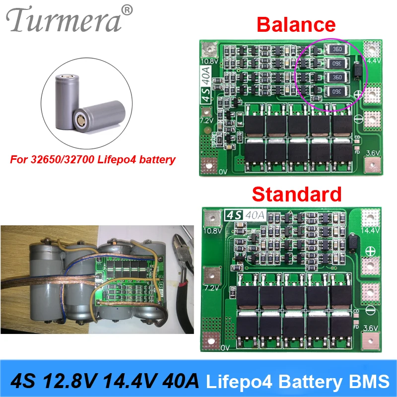 4S 40A 12.8V 14.4V 32650 32700 LiFePO4 BMS lithium iron battery protection board with equalization start drill Standard Balance