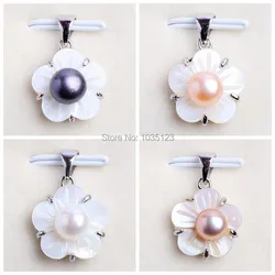 6-7mm Pretty Natural 4 Color Freshwater Pearl White Shell Fashion Pendants wj173