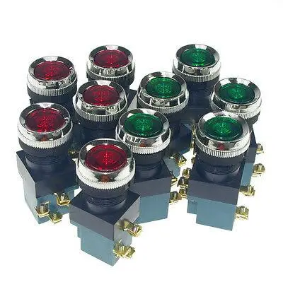 25mm Mounting Hole 5A 6V Lamp Red/Green Flat Head Light Illuminated Momentary Push Button Switches