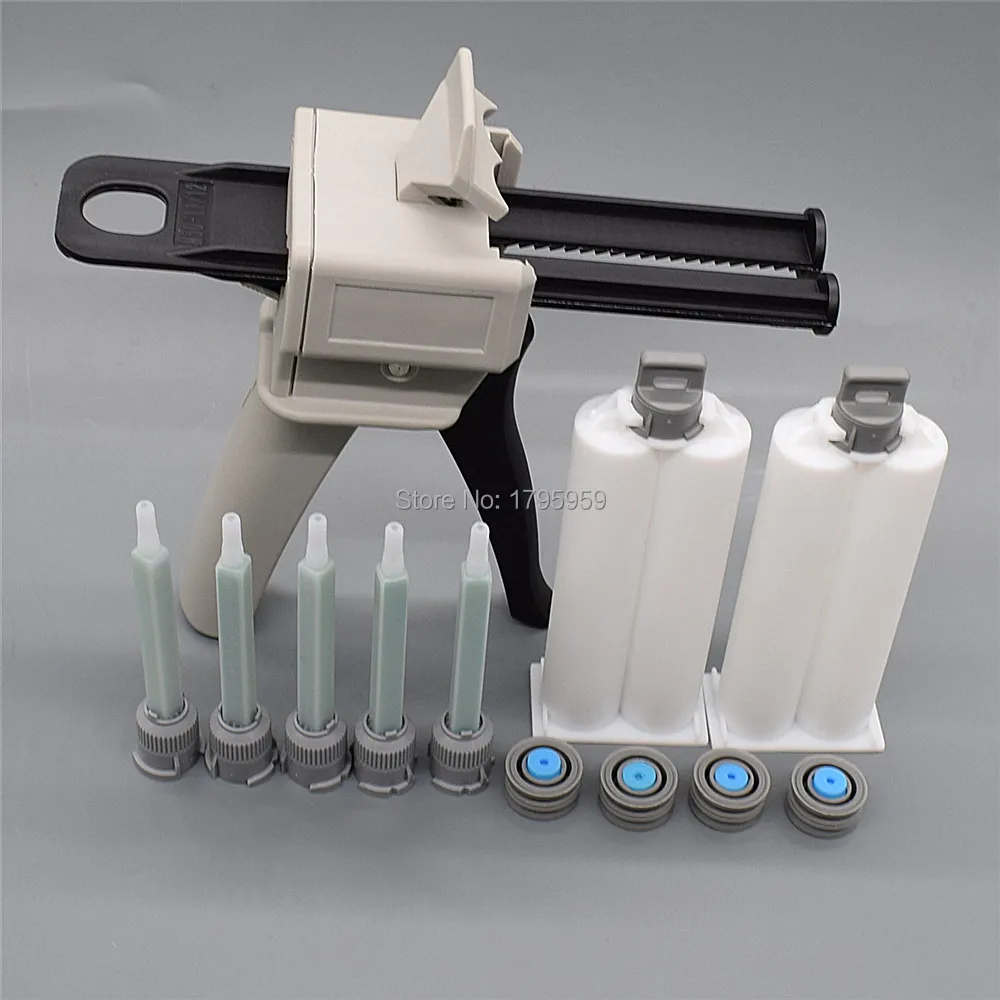 50ml pistola per calafataggio 1:1 Dispenser adesivo per colla pistola per colla AB con 2 pezzi 50ml 1:1 cartuccia vuota a doppio barilotto 5 pz 1:1 ugello di miscelazione