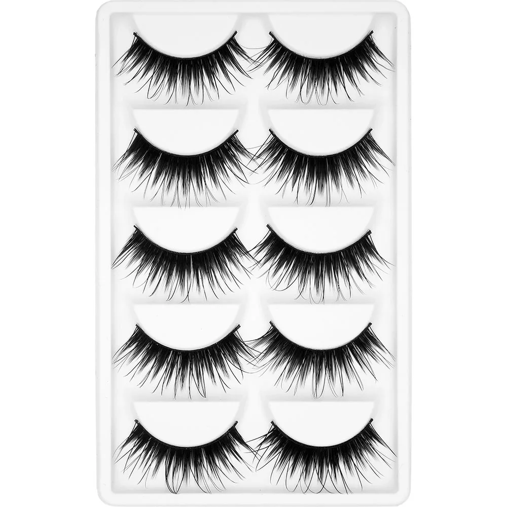 Kimcci 5pairs Natural Long 3D Mink Eyelash Fashion Cruelty Free Eyelashes Handmade Reusable Lashes Popular Makeup Fake Cilias