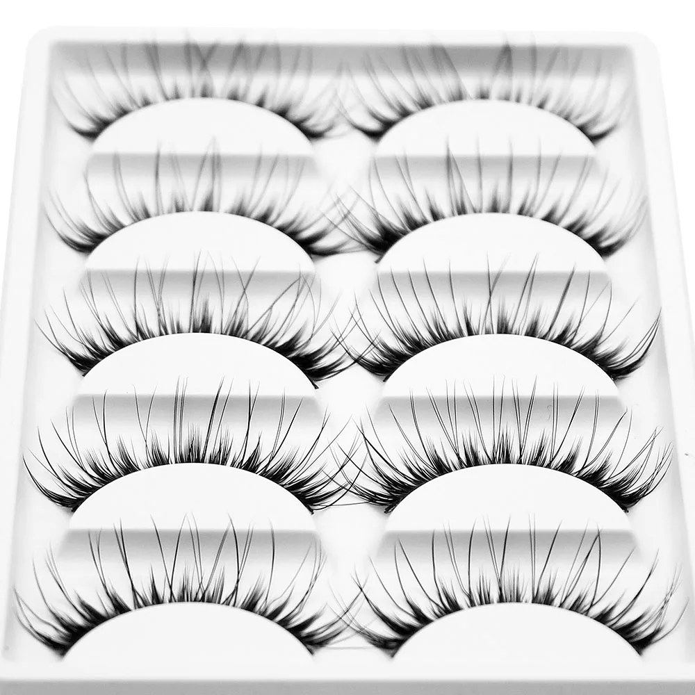 Kimcci Women False 3D Eyelashes 5 Pairs Faux Mink Lashes Thick Natural Long Cross Party False Eyelashes Black Makeup Fake Cilia