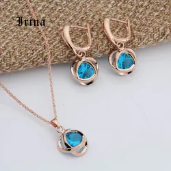 Irina Wedding Accessories Charming Fashion Jewelry Set Women Rose Gold Color Chain Necklace Earrings Set Zircons Jewelry Sets