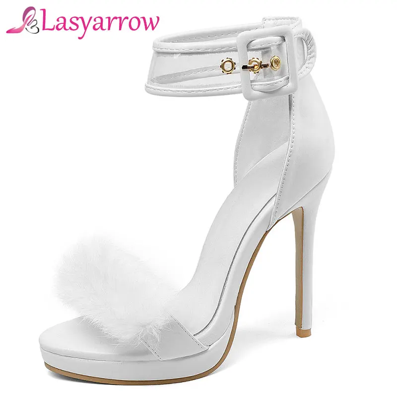 Lasyarrow Transparent Ankle Wrap Gladiator Shoes Woman 2019 Summer High Stiletto Heel Sexy Open Toe Platform Party Wedding Shoes