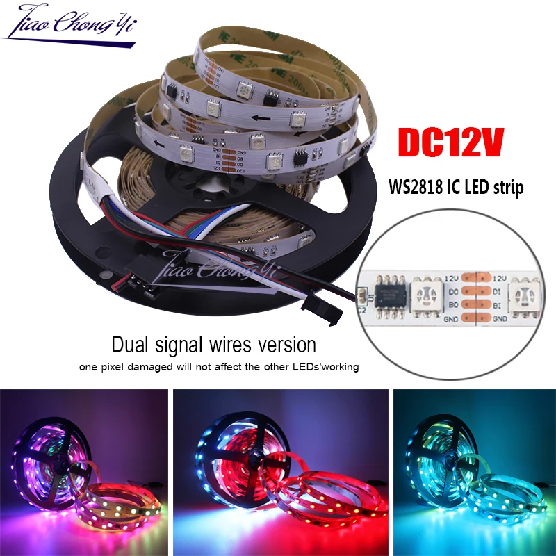 

5M 150LED Pixel WS2818 IC DC12V 5050 RGB Full color LED strip light breakpoint continuous Digital Flexible Strip Smart Tape IP20