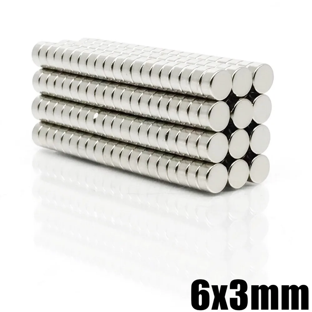 Ímã de neodímio 6x3, 100pcs, pequeno, super forte, redondo, permanente, 6x3mm, para geladeira