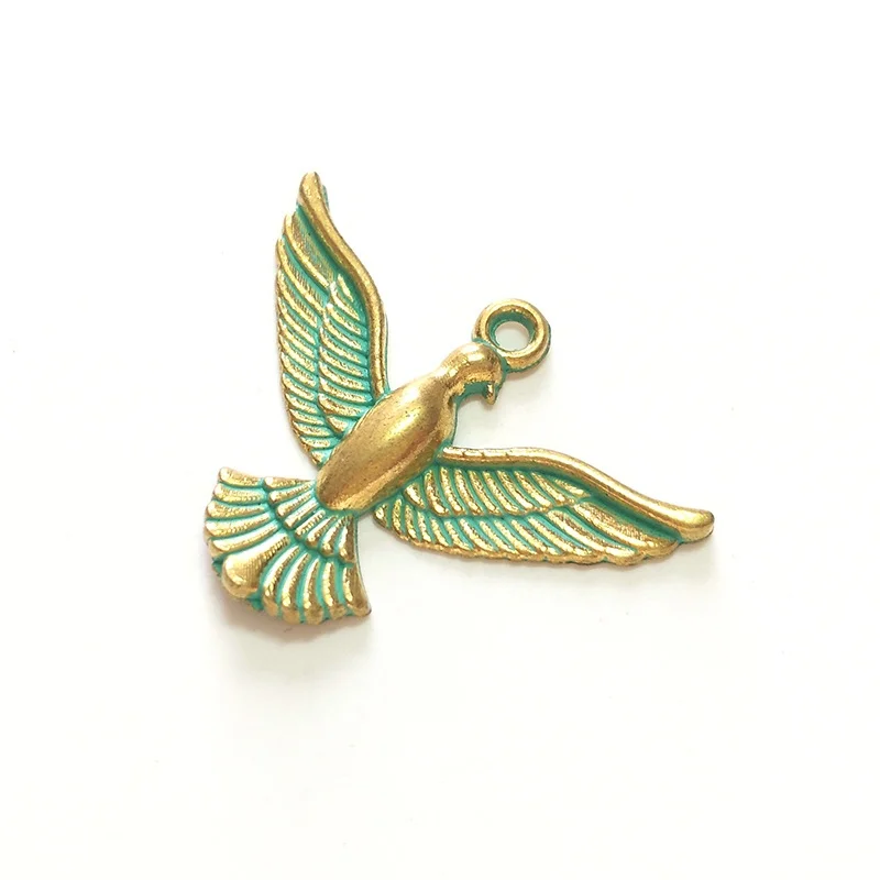 New 5pcs 38*30MM Retro Patina Plated Zinc Alloy Green Dove Charms Pendant for DIY Jewelry Accessories