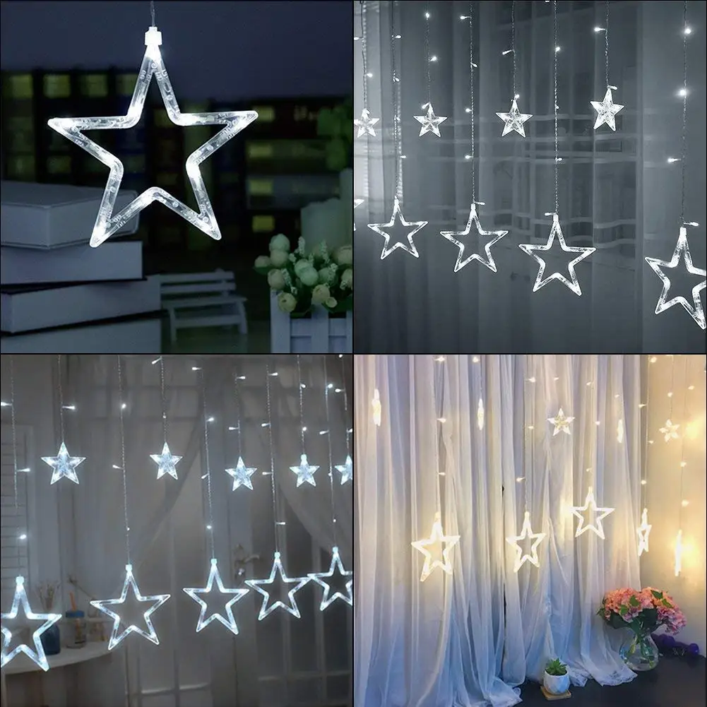 96 LED Star Fairy String Curtain Window Light Twinkle Christmas Wedding Party Battery Powered Strings