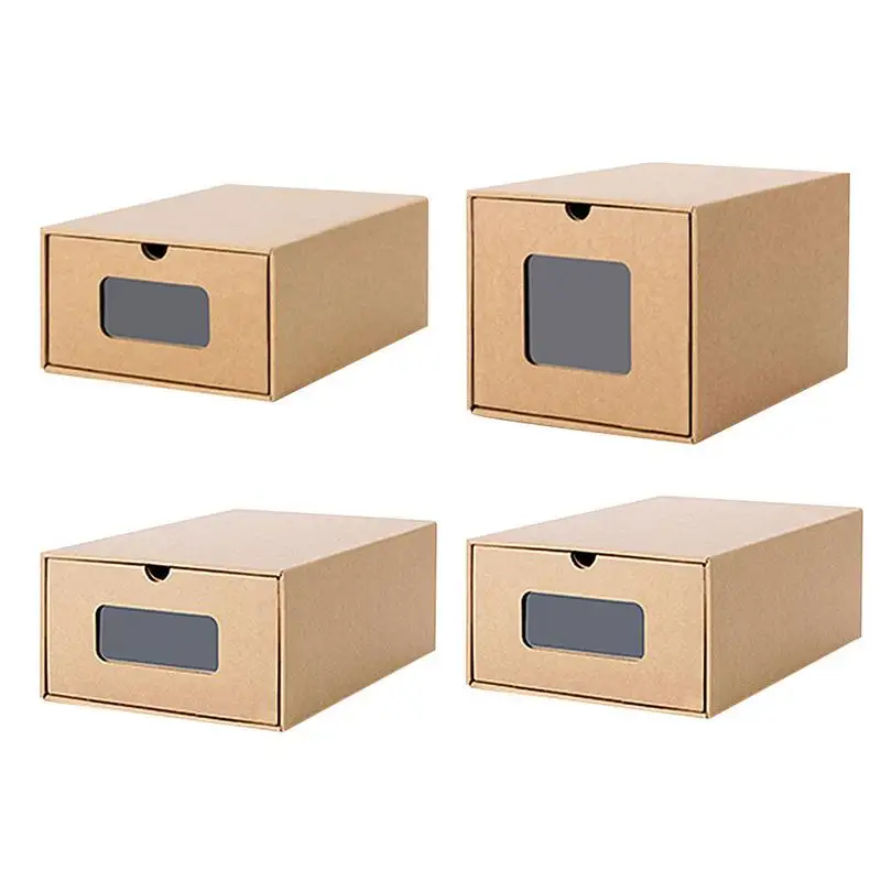 Folding Shoes Storage Box Stackable Shoes Drawer Box Sneaker Organizer Eco-Friendly Foldable Kraft Carton Shoebox Container