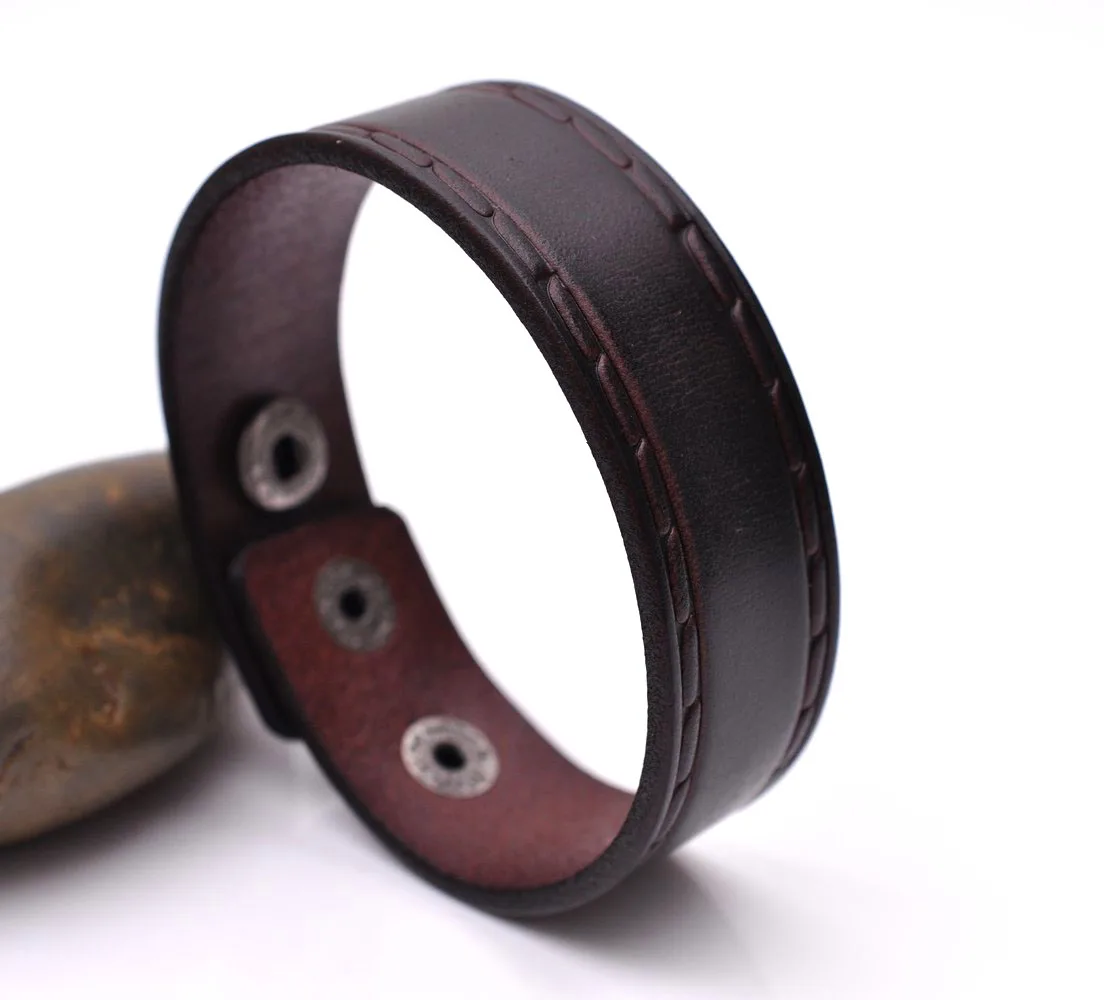 Retro Embossing Cool Genuine Leather Bracelet Wrap Cuff Wristband Strap Brown