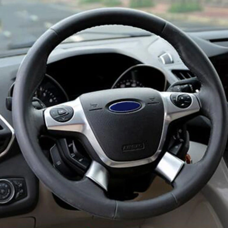 My Good Car  ABS Chrome Steering Wheel Cover Sequin Trim Sticker for Ford Focus 3 Mk3 Kuga Escape 2012 2013 2014 2015