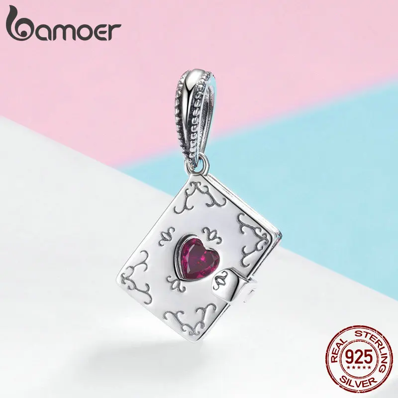 BAMOER 925 Sterling Silver Forever Love Box Pendant Heart Book Shape Charms Fit Charm Bracelets & Necklace Silver Jewelry SCC980