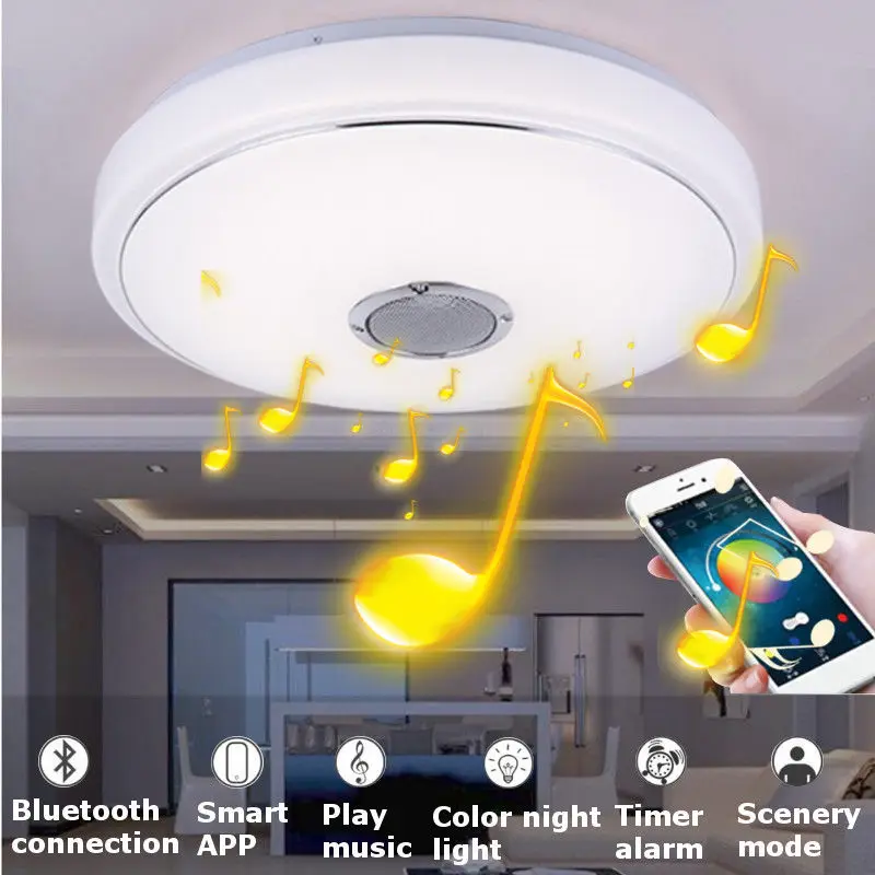 

NEWest 220V 48 LED 6500K Modern White Ceiling Light With Bluetooth Speaker Music Player