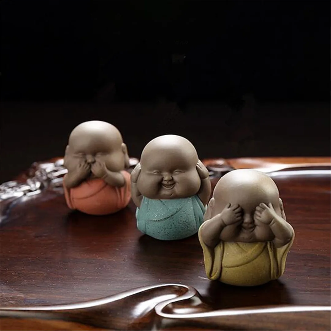 Chinese style Purple Clay Tea Pet Buddha Little Monk Buddha Figurine Feng Shui Lucky Tea Pet Toy Home Decor Ornaments Gift