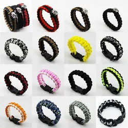 Outdoor Paracord Survival Bangle Bracelets Men Siver Tone Skull Rope Wristband Camping Hiking Emergency Buckle Bracelet Jelwery