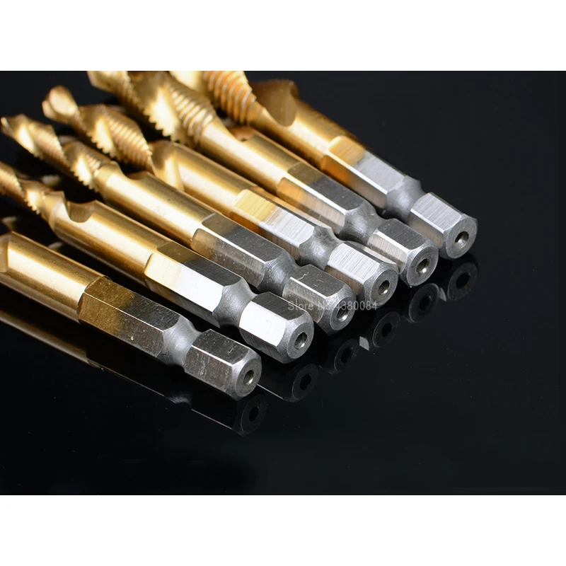 Torneiras complexas de titânio, 1 peça, 10mm, hss, espiral, m2, aço inoxidável, ferramenta de corte, 1/4 ", haste métrica m10 * 1.5