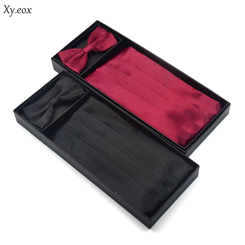 3pcs Men\'s Gown Cummerbund  Sets Bow Tie Pocket Square Wedding Party Suit Belt Ceremonial Belt