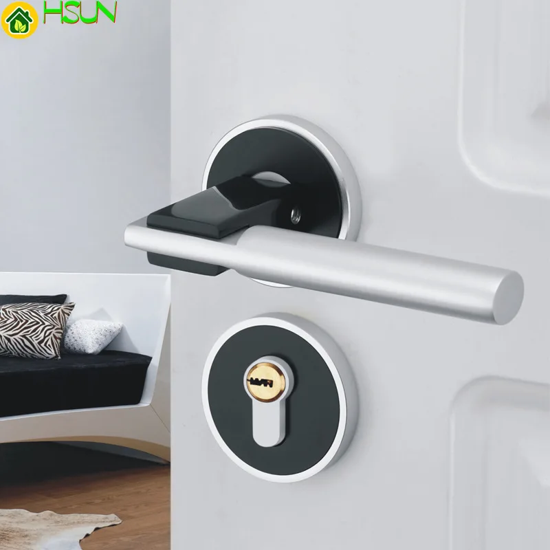 

Space Aluminum Door Lock Indoor Lock Concise Lock Bedroom Black And White Wooden