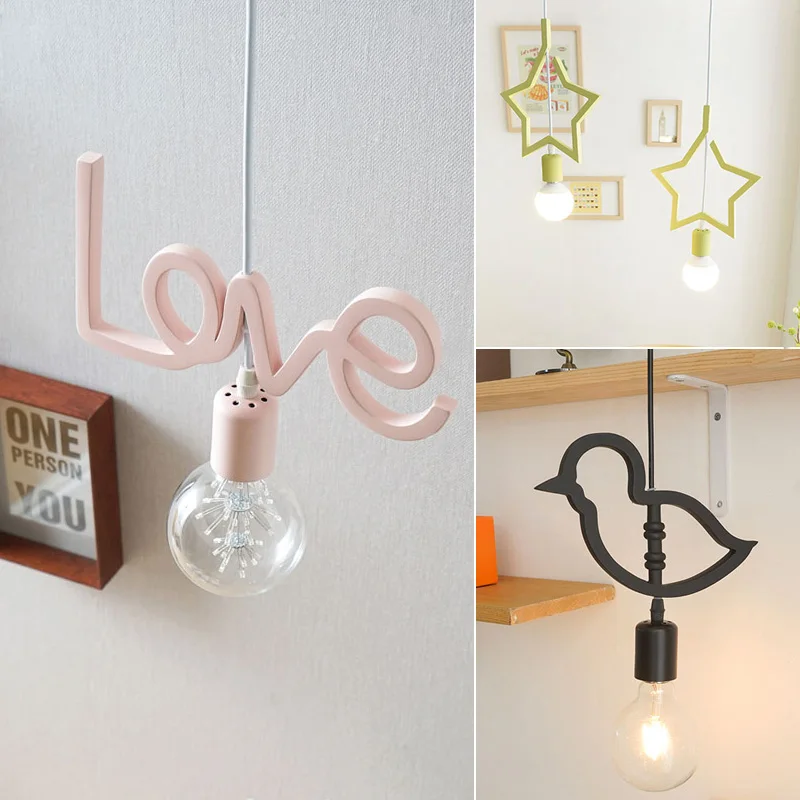 1 pcs pink Alphabet lamp hanging letter lights Small Korean Modern iron pendant lamps Dining Room pendant light Kitchen light