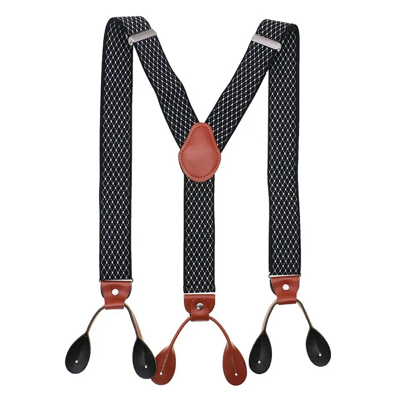 35mm Width Suspenders For Men Brown Leather Trimmed Button End Elastic Tuxedo Y Back Men Fashion Suspenders Pant Braces Dad Gift