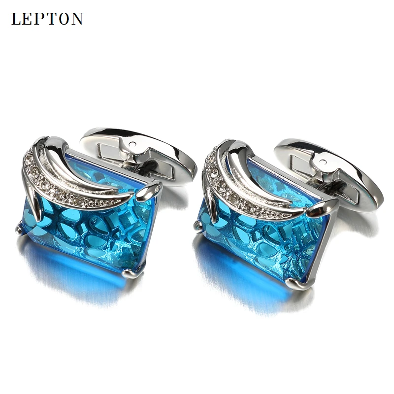 Low-key Luxury Glass Cufflinks for Mens Lepton Brand High Quality Square Crystal Cufflinks Shirt Cuff Links Relojes Gemelos