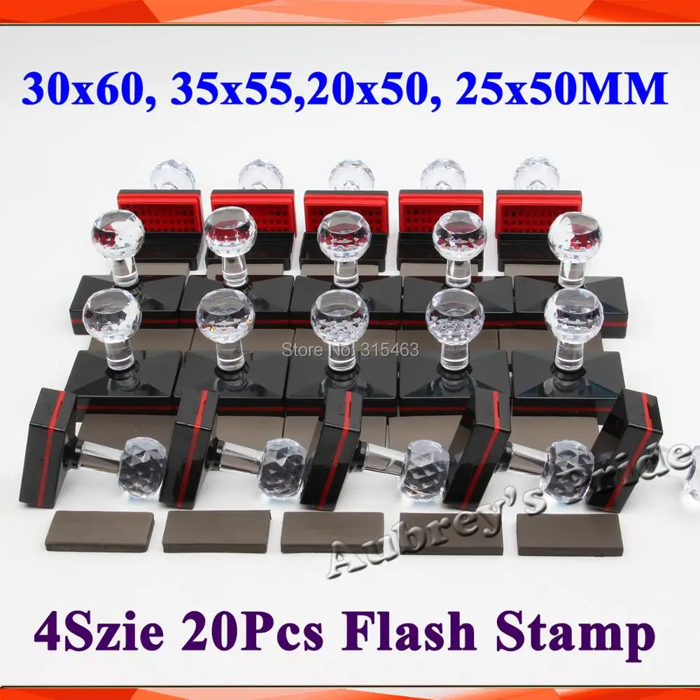 20pcs Rectangle 30x60mm + 35x55mm + 20x50mm+25x50mm+7MM Rubber Pad Flash Stamp Shell Photosensitive Material Selfinking Stamping