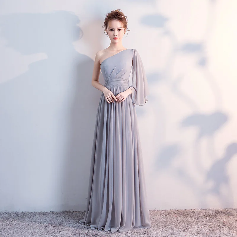 Bridesmaid Dresses Long Gray Chiffton Bridesmaid Group Sisters Dress  For Wedding Party 4 Styles  V Neck Beach Mingli Tengda