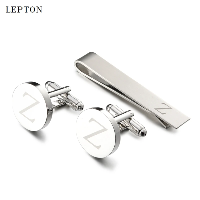 

Hot Sale Round Letters Z Cufflinks for Mens Silver Color Letters Z of alphabet Cuff links & Tie Clip Set Men Shirt Cuffs Button