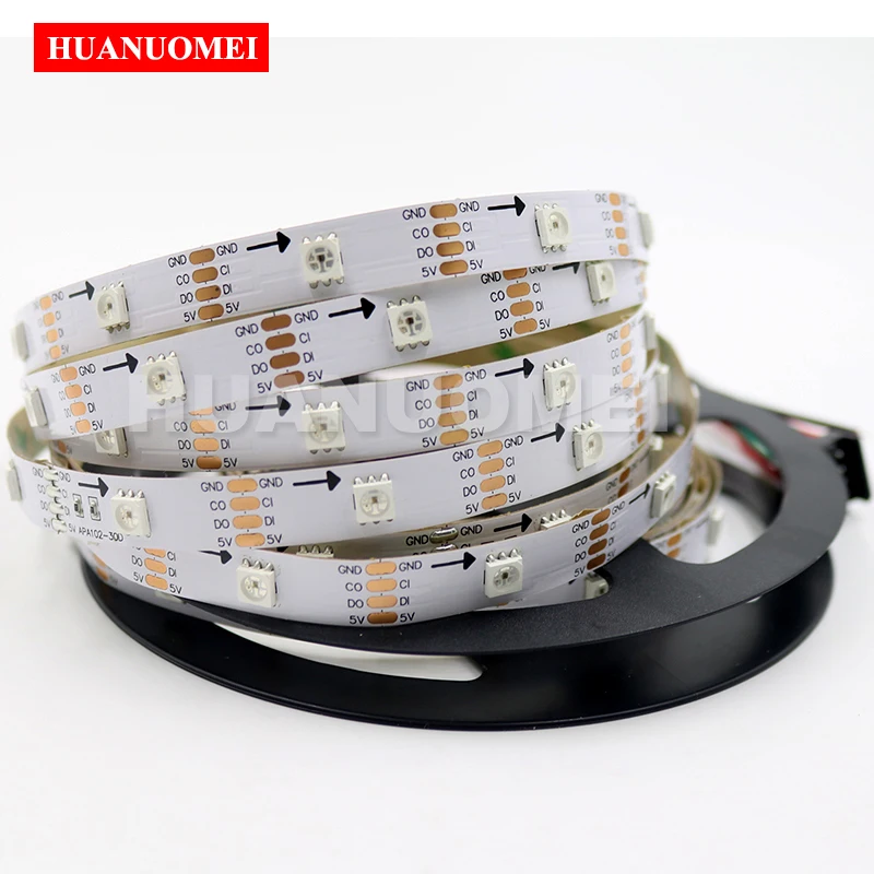 5M 30LEDs/m APA107 Addressable RGB LED Strip APA102 5050 SMD Digital Flexible TV Light White PCB Non-waterproof IP20