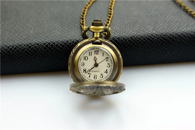 NAZEYT Small Bronze hollowed tower pocket watch fashion Vintage Jewelry Women Men Pendant Necklace Chain Gifts