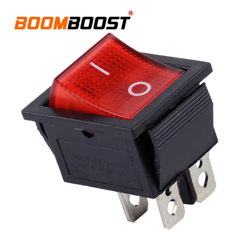 Car Motorcycle Boat Power Control Rocker Switch On-Off 2 Position 4 Pin Terminals Snap-in Red Indication Light AC 110V-220V