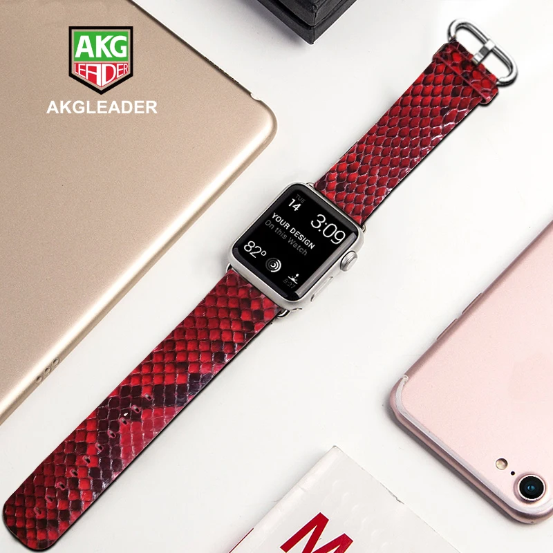 

Ремешок для часов Apple Watch Series 4 44 мм, кожаный браслет из змеиной кожи для Apple Series 1 2 3, iWatch 38-42 мм