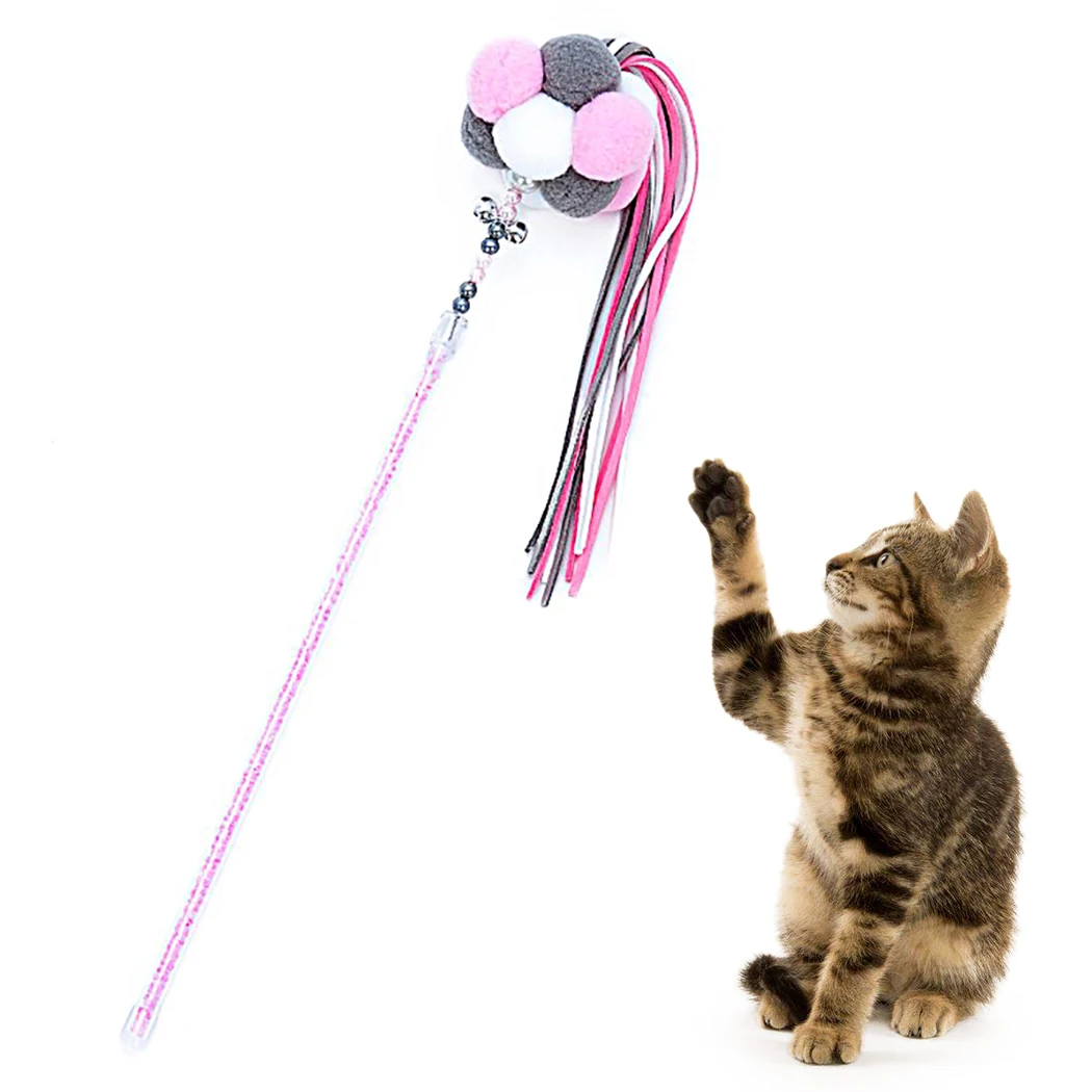 Funny Cat Artifact Handmade Feather Pompom Tassel Funny Cat Pole Pet Cat Toy Fairy Funny Cat Stick Pet Interactive Toy Supplies