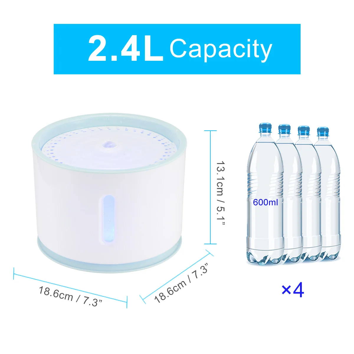 fontanna dla kota Automatyczne poidełko dla kota i psa o pojemności 2,4 l, fontanna dla zwierzaka, podświetlenie LED, elektryczne, USB, miska,