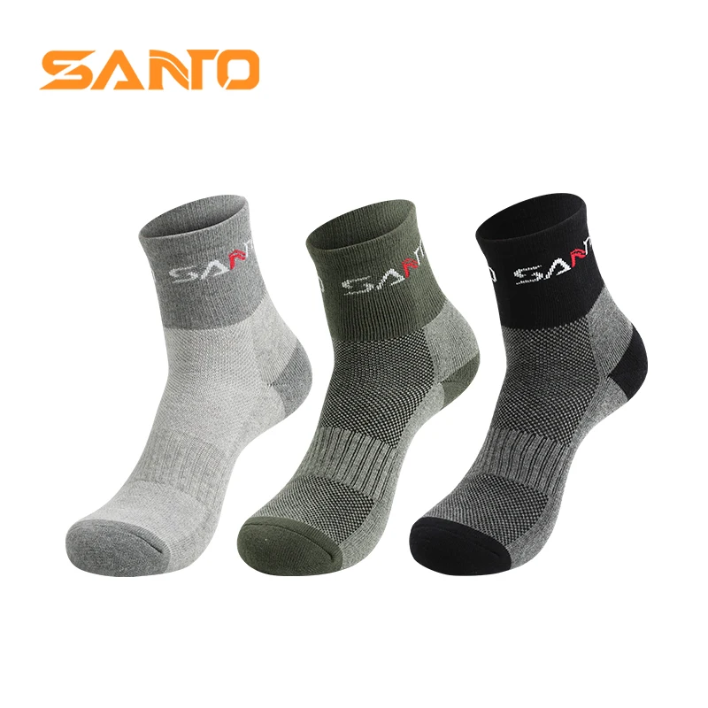 SANTO Quick Drying Men Socks Outdoor Sports Hiking Camping Cycling Socks Half Thick Running Socks