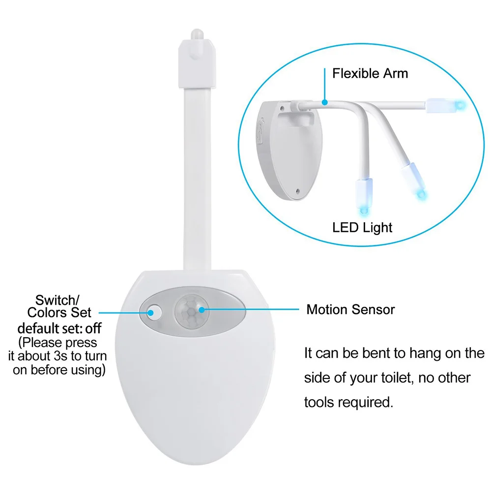 Coquimbo USB Rechargeable Toilet Light PIR Motion Sensor 8 Colors Backlight For Toilet Bowl Smart Night Light For Bathroom