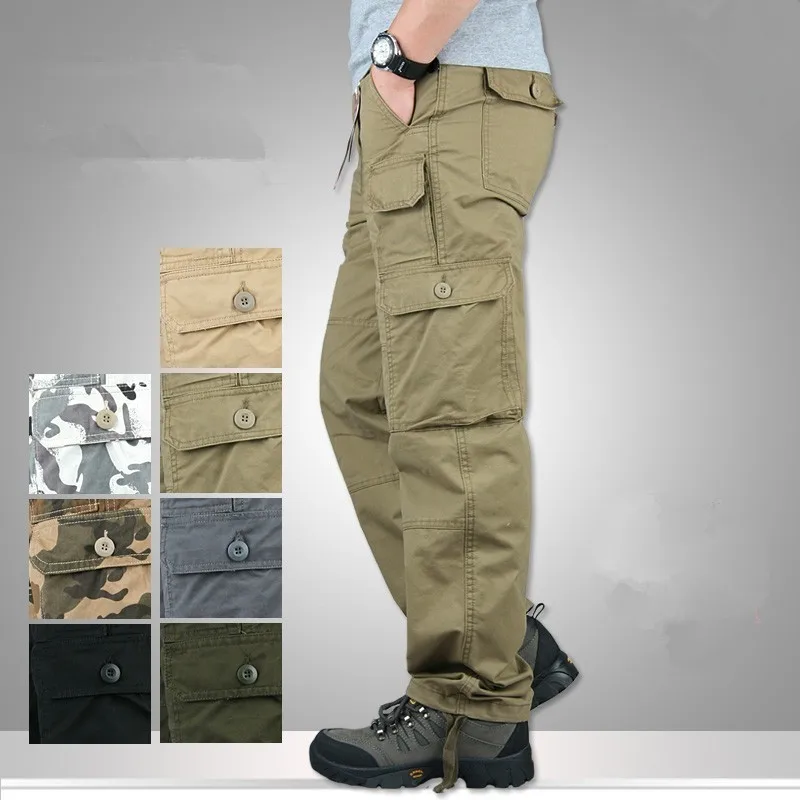 Outdoor Climbing Fishing Camp Multi-pocket Cargo Pants Spring Autumn Men Sports Cotton Trousers Overalls