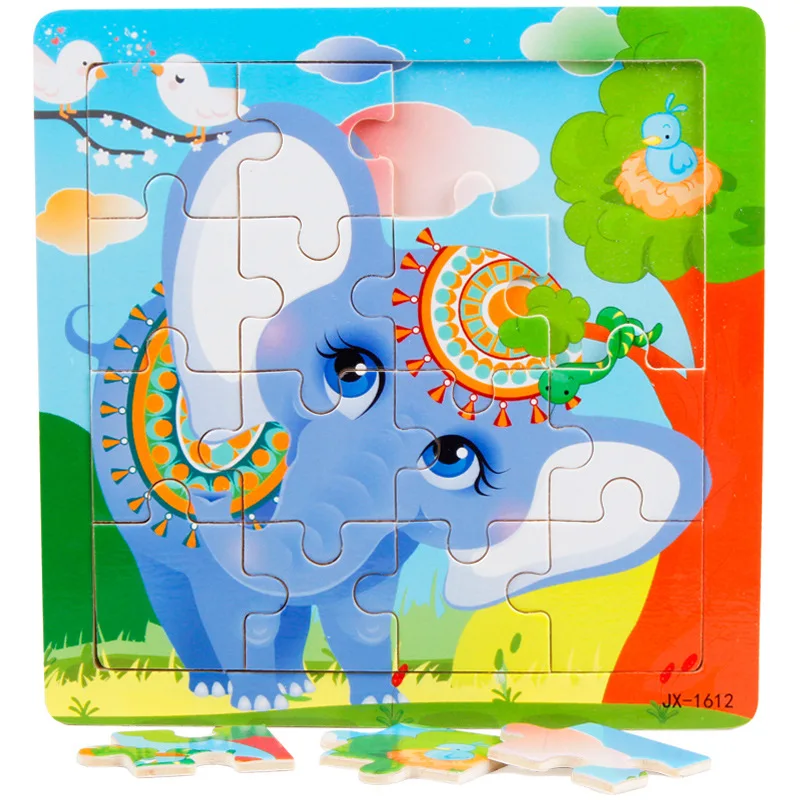 Hot Sale 16 Slice Small Piece Puzzle Toy Children Animals and Vehicle Wooden Puzzle Jigsaw Baby Educational Toys for Kids Gift