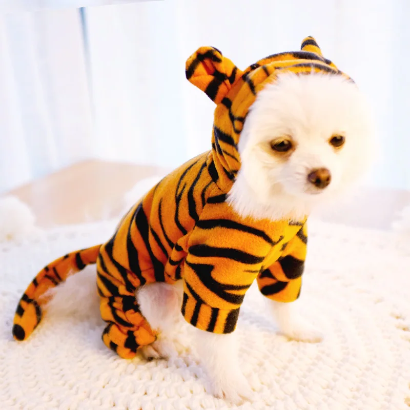 

Dog Clothes Winter Soft Warm Coat For Teddy Pomeranian Puppy Cats Four-legged Tiger Costume New Pet Jacket Thickened With Fleece