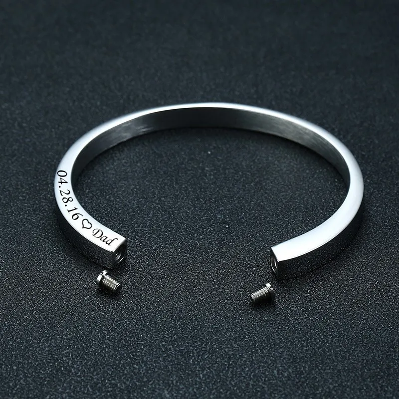 Free Personalize Engraving Cremation Urn Cuff Bangle Bracelet for Ashes Dad Mom Memorial Gift Jewelry Dia 2.36